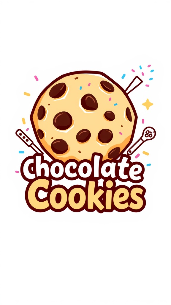 A colorful cookie logo design with a chocolate chip cookie and playful typography.